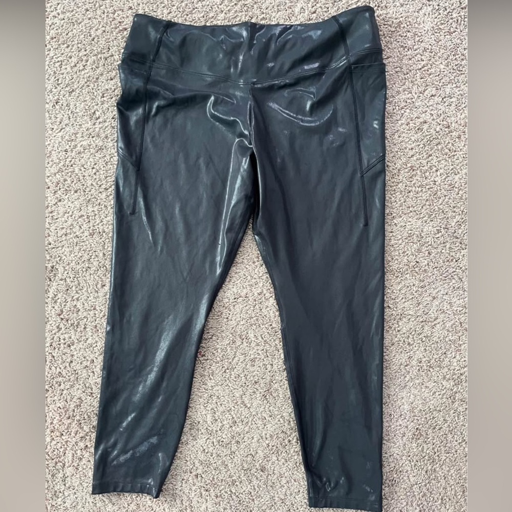 Victoria’s Secret PINK Active Metallic Shiny Black Leggings Plus Size XXL